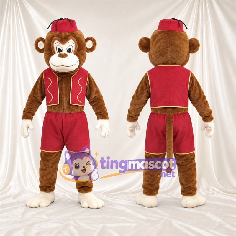 Maskottchenkostüm Affe – braun – Weste (rot); Shorts (rot)