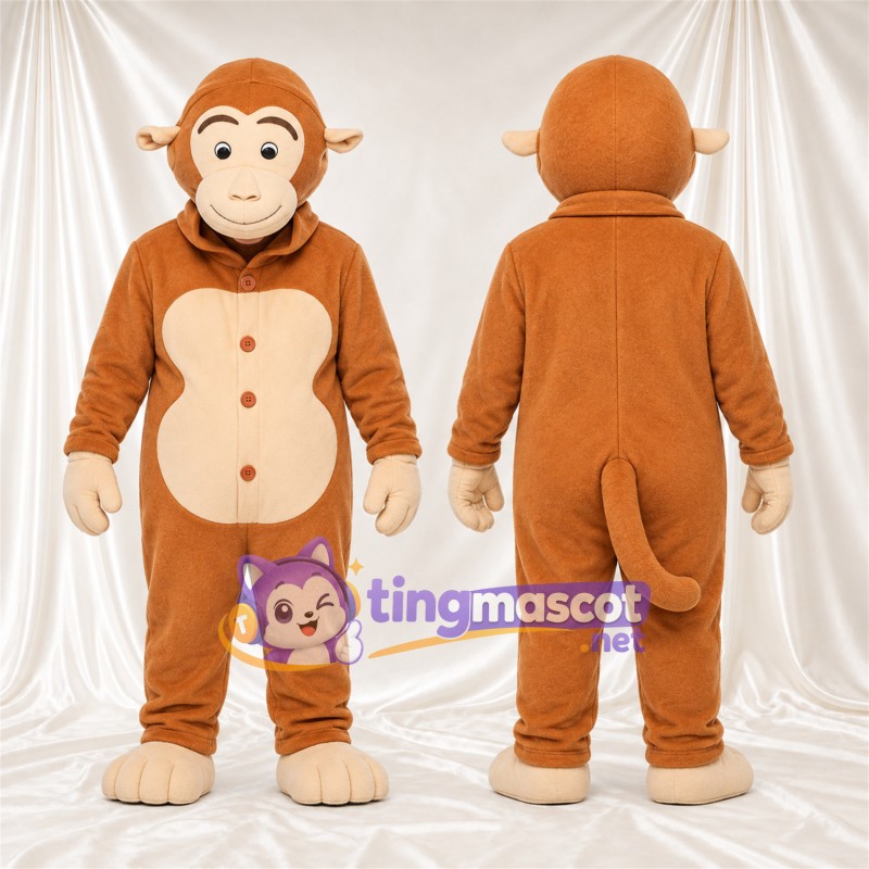 Maskottchenkostüm Affe – orange / creme – Fliege (schwarz); Knöpfe (rot)