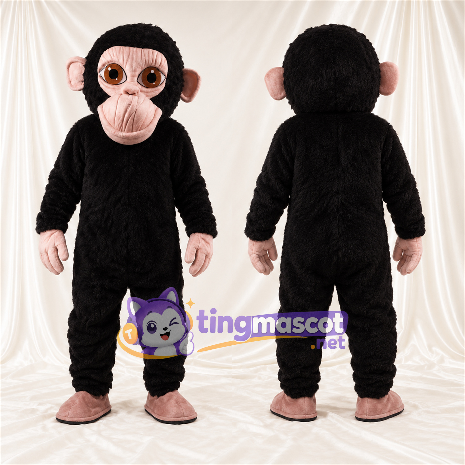 Black Monkey Mascot Costume - Pink Hands and Pink Face Black Monkey Mascot Costume - Pink Hands and Pink Face