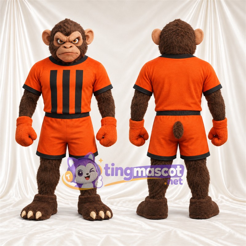 Maskottchenkostüm Affe – braun – Sporttrikot (orange / schwarz)