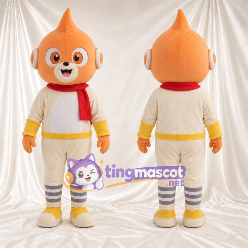 Maskottchenkostüm Affe – orange – Outfit (weiß); Schal (rot)