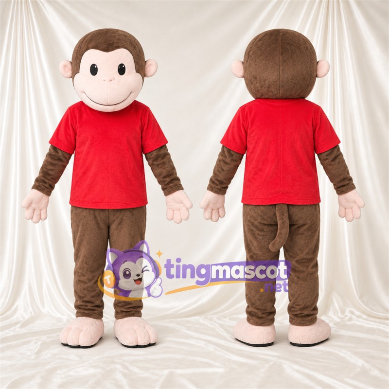 Maskottchenkostüm Affe – braun – T-Shirt (rot)