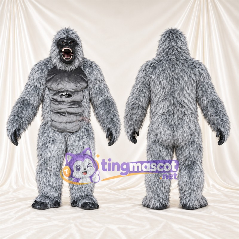 Maskottchenkostüm Gorilla – grau – Muskelbrust (grau); Zottelfell