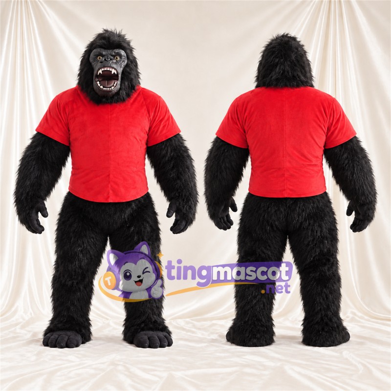 Maskottchenkostüm Gorilla – schwarz – T-Shirt (rot)