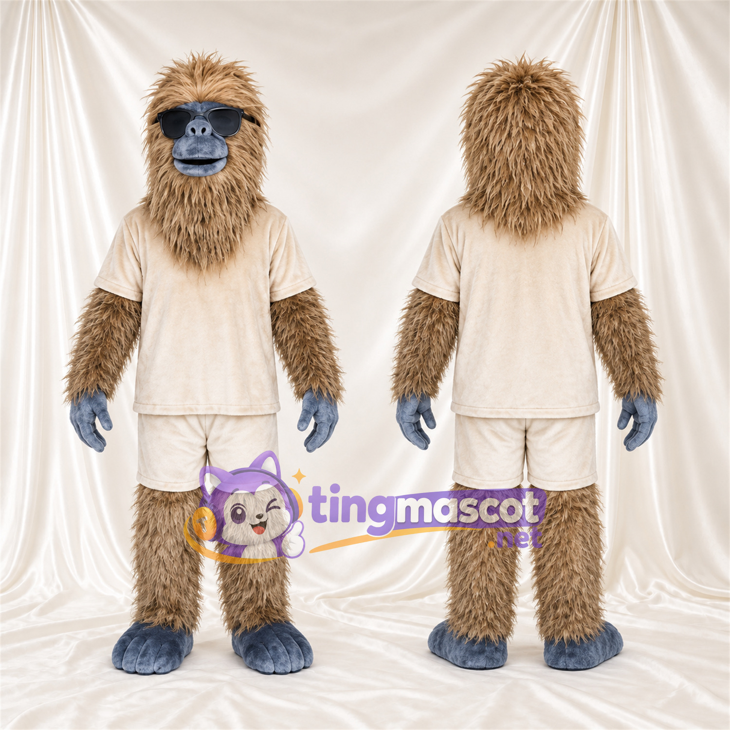 Costume de mascotte Gorille – brun clair – Chemise (beige); Short Costume de mascotte Gorille – brun clair – Chemise (beige); Short