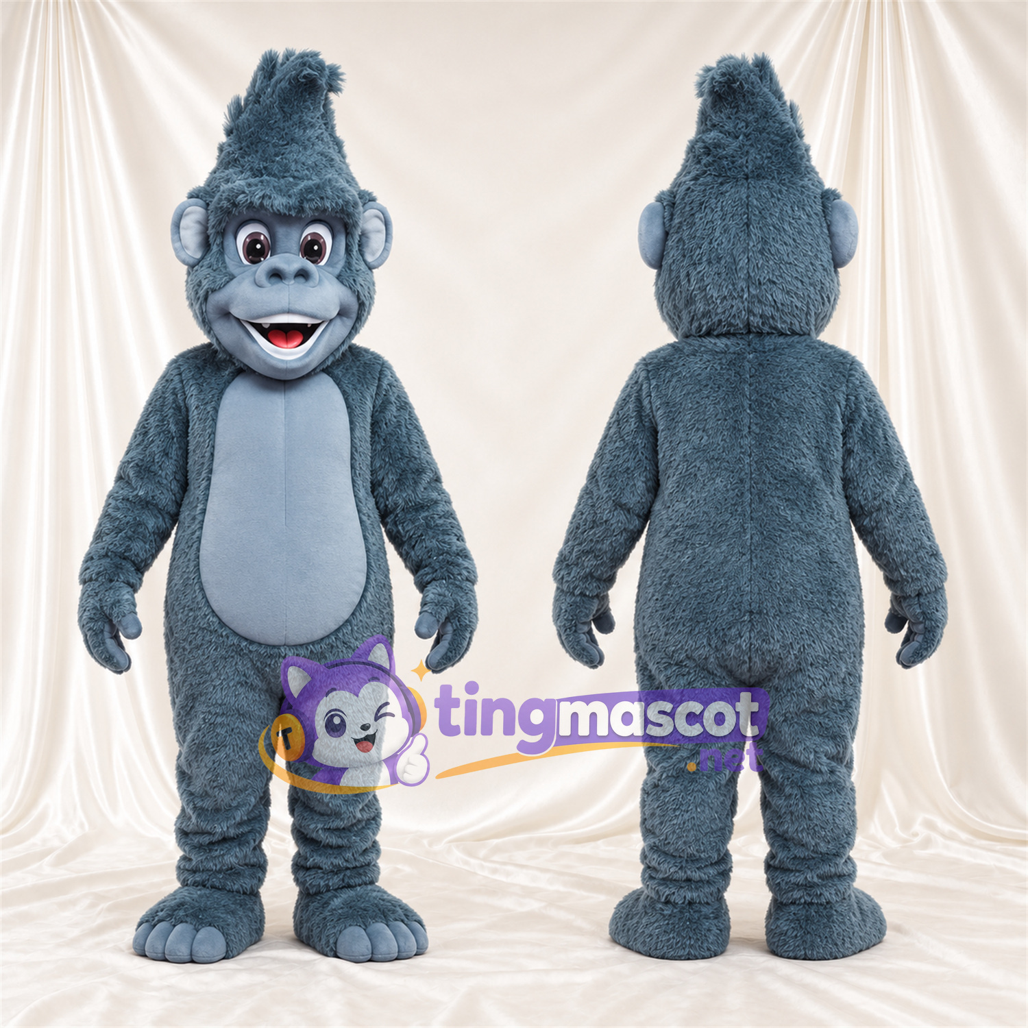 Costume de mascotte Gorille – bleu – Ventre (bleu clair); Touffe sur la tête Costume de mascotte Gorille – bleu – Ventre (bleu clair); Touffe sur la tête