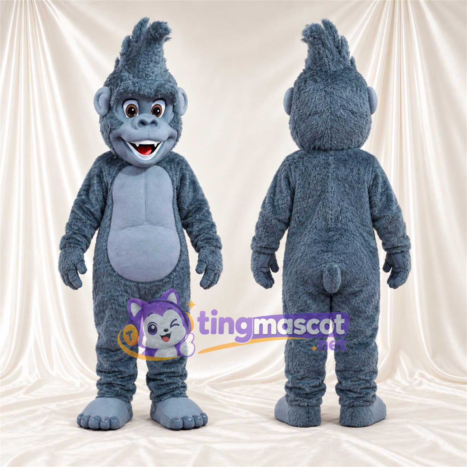 Costume de mascotte Gorille – bleu – Torse musclé; Touffe sur la tête Costume de mascotte Gorille – bleu – Torse musclé; Touffe sur la tête