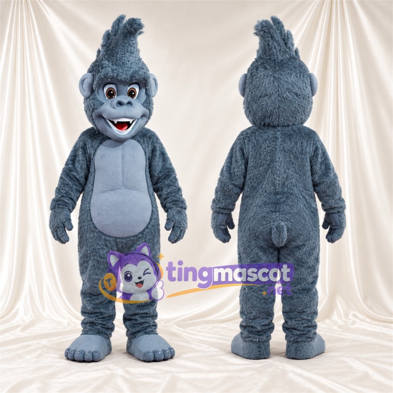 Costume de mascotte Gorille – bleu – Torse musclé; Touffe sur la tête