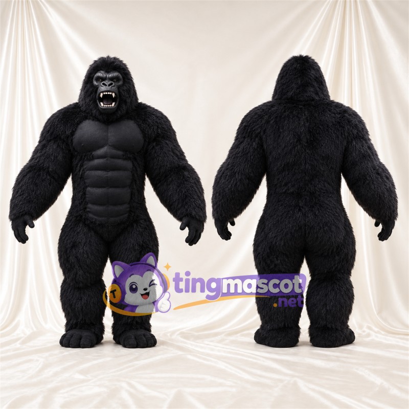 Black Gorilla Mascot Costume - Black Muscle Chest and Pointed Fangs
