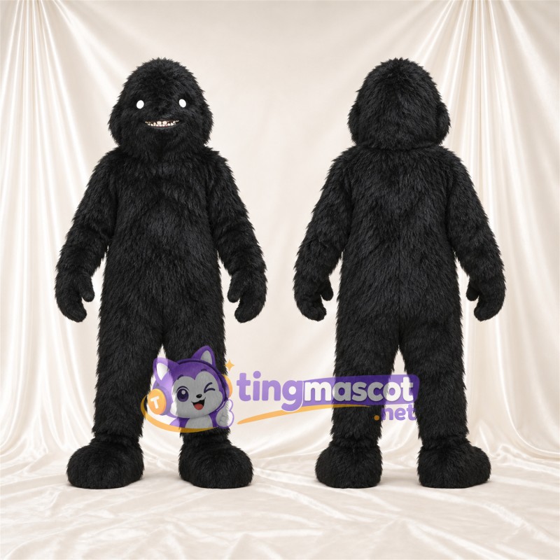 Costume de mascotte Gorille – noir – Yeux étroits; Fourrure hirsute