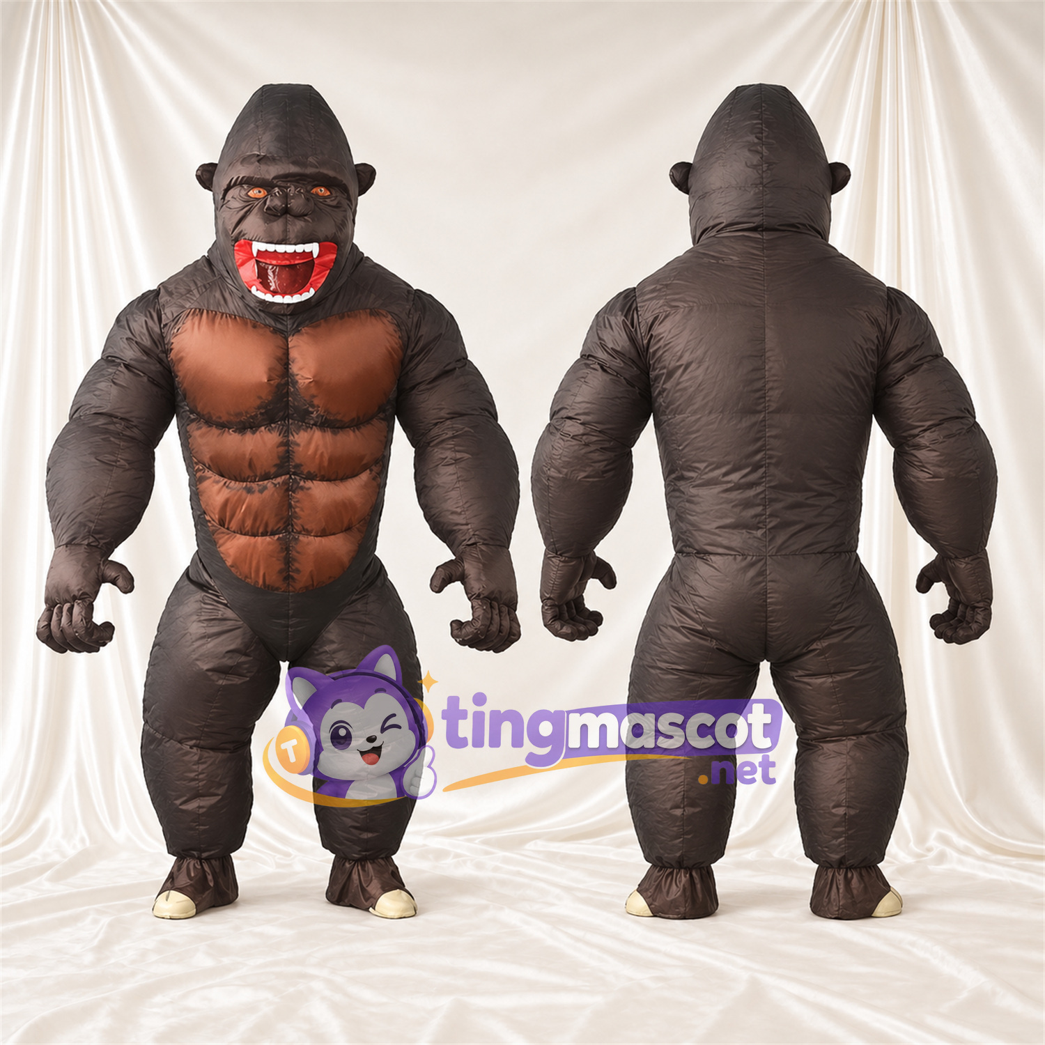 Black Gorilla Mascot Costume - Brown Muscle Chest and Red Muzzle Black Gorilla Mascot Costume - Brown Muscle Chest and Red Muzzle