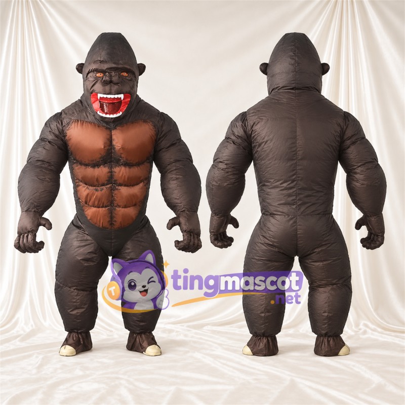 Black Gorilla Mascot Costume - Brown Muscle Chest and Red Muzzle