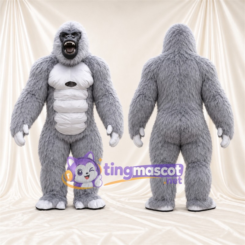 Maskottchenkostüm Gorilla – grau – Muskelbrust (weiß); Hände (weiß)