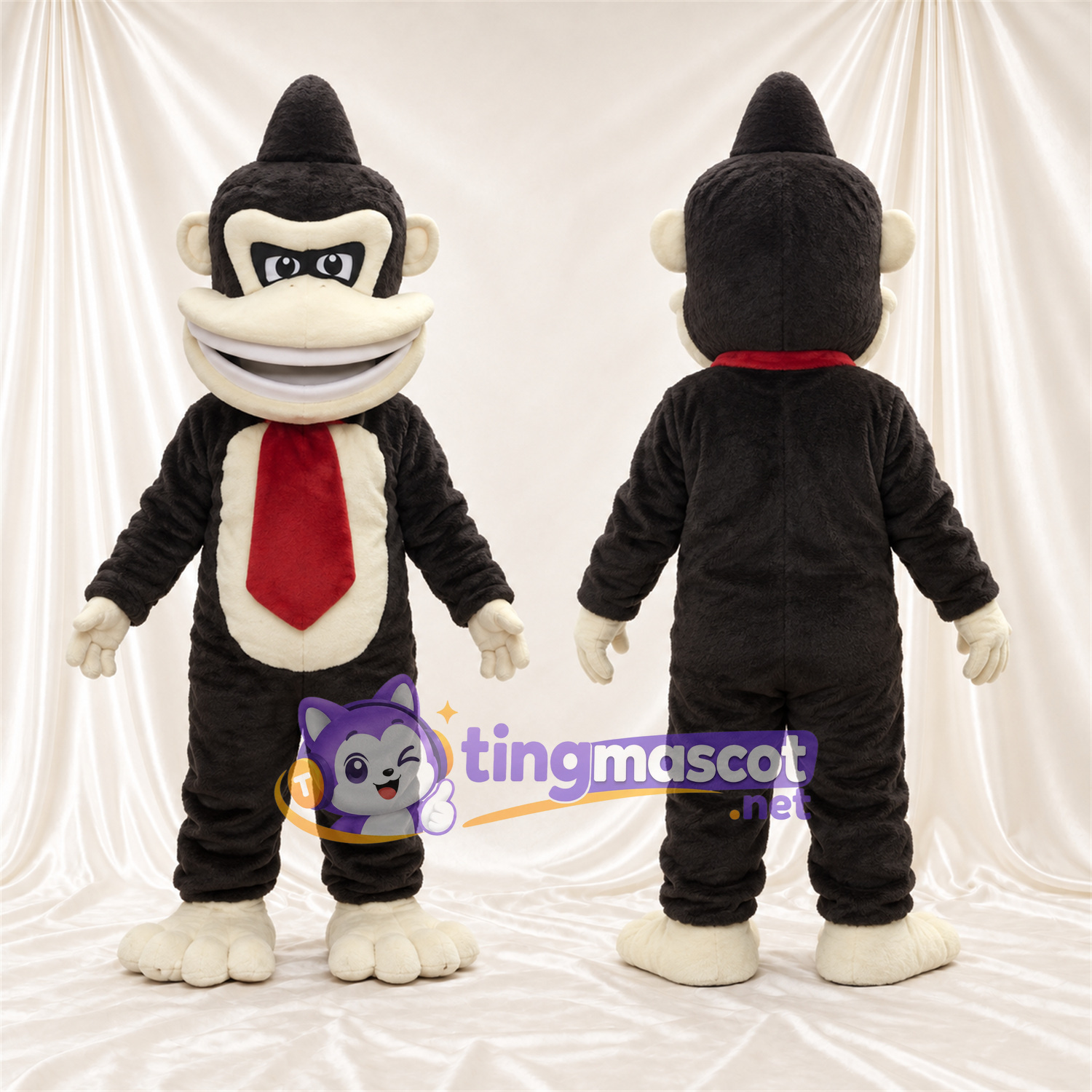 Maskottchenkostüm Gorilla – schwarz – Krawatte (rot) Maskottchenkostüm Gorilla – schwarz – Krawatte (rot)