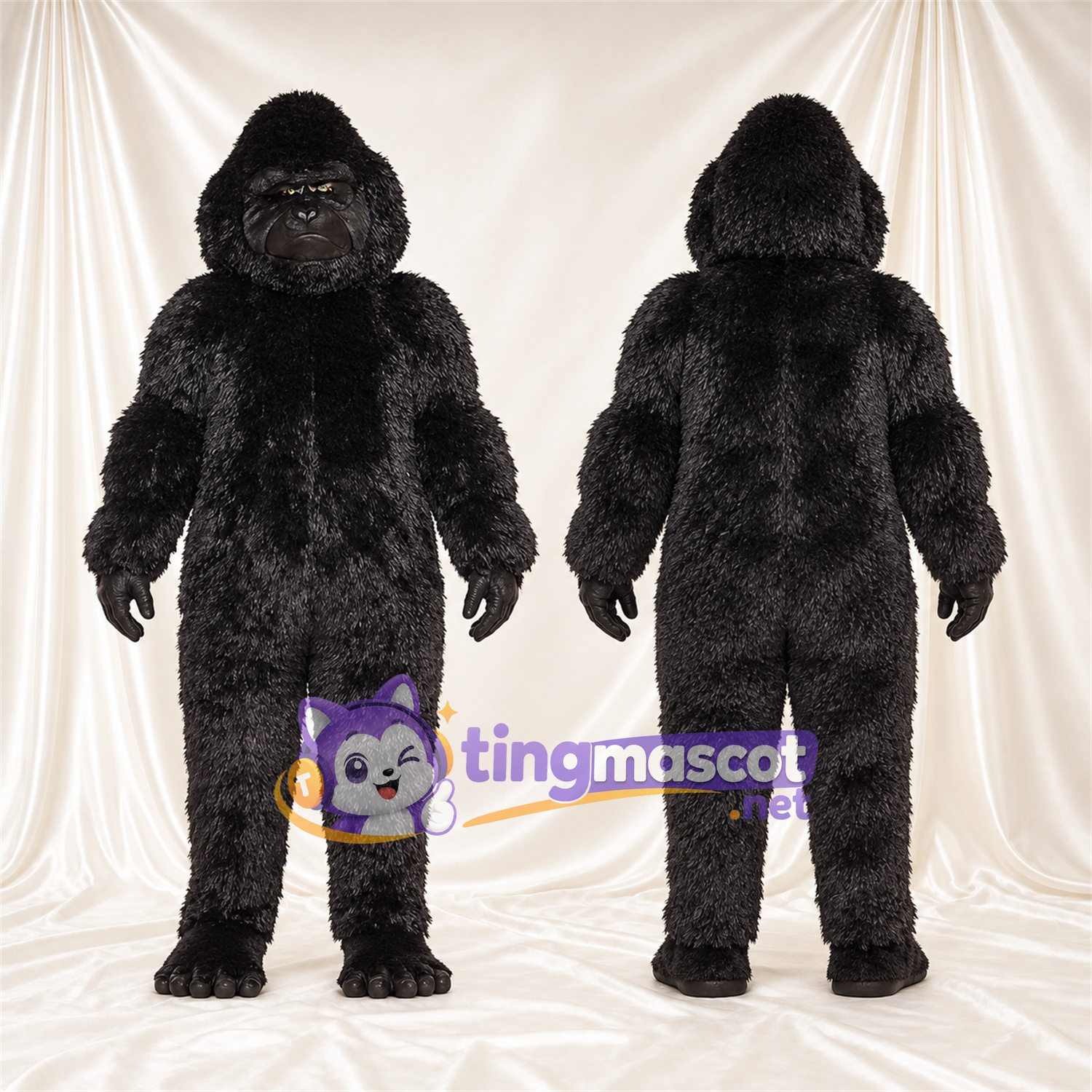 Costume de mascotte Gorille – noir – Bouche fermée; Fourrure hirsute Costume de mascotte Gorille – noir – Bouche fermée; Fourrure hirsute
