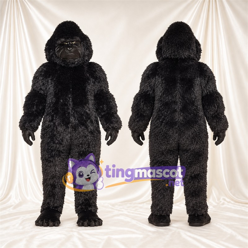 Costume de mascotte Gorille – noir – Bouche fermée; Fourrure hirsute