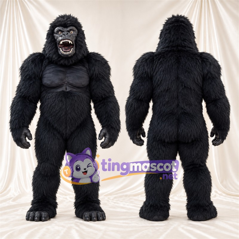 Black Gorilla Mascot Costume - Black Muscle Chest and Open Mouth