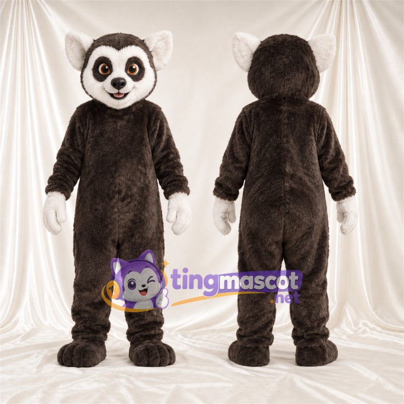 Maskottchenkostüm Lemur – braun / weiß – Handschuhe (weiß); Gesicht (weiß)