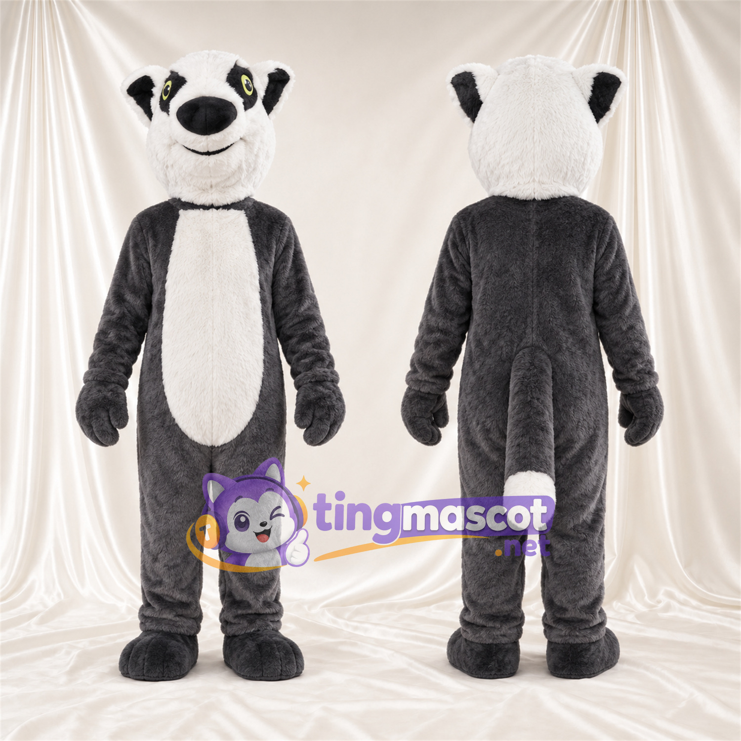 Black and White Lemur Mascot Costume - White Belly and White Tail Tip Black and White Lemur Mascot Costume - White Belly and White Tail Tip