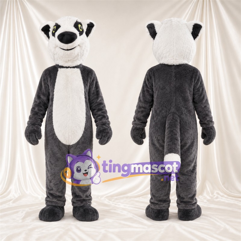 Black and White Lemur Mascot Costume - White Belly and White Tail Tip