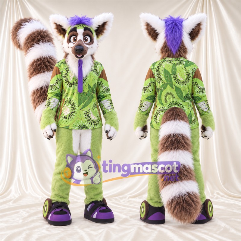 Maskottchenkostüm Lemur – braun / weiß – Anzug (grün)