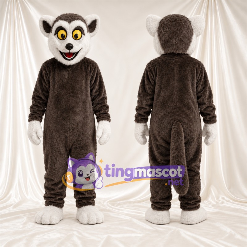 Maskottchenkostüm Lemur – braun / weiß – Füße (weiß); Augen (gelb)