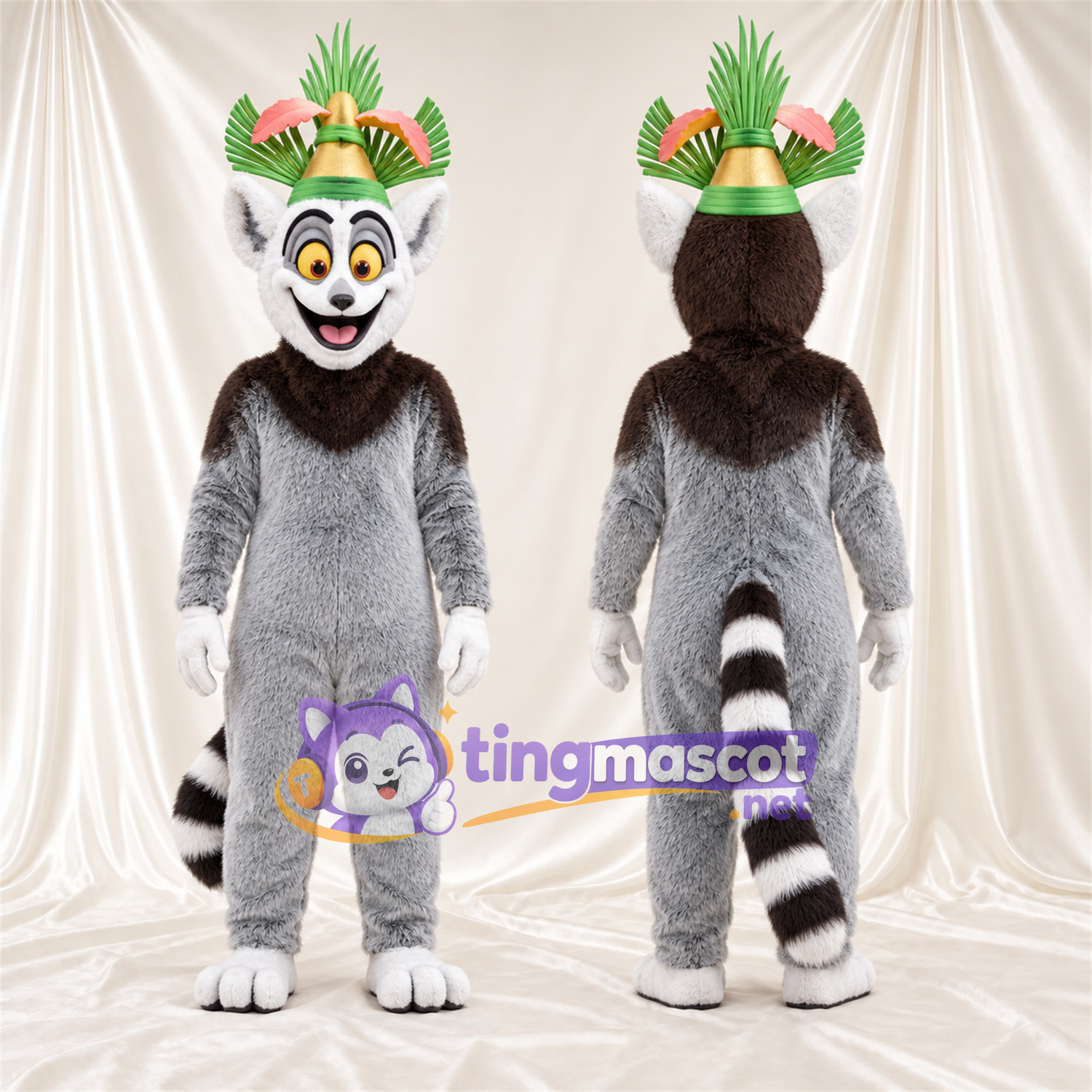 Costume de mascotte Lémurien – gris – Couronne Costume de mascotte Lémurien – gris – Couronne