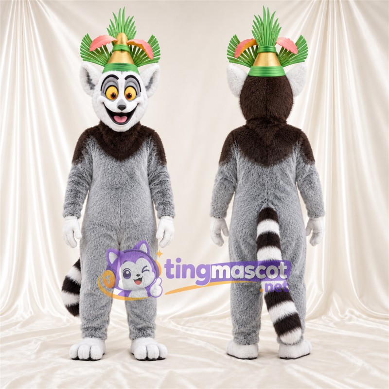 Costume de mascotte Lémurien – gris – Couronne