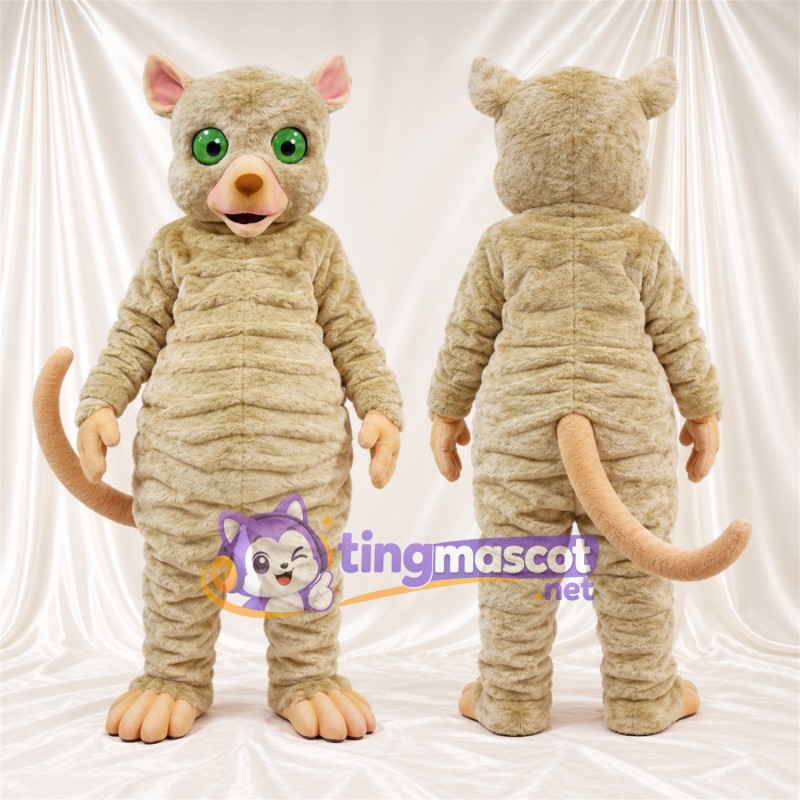 Beige Mouse Mascot Costume - Long Pink Tail
