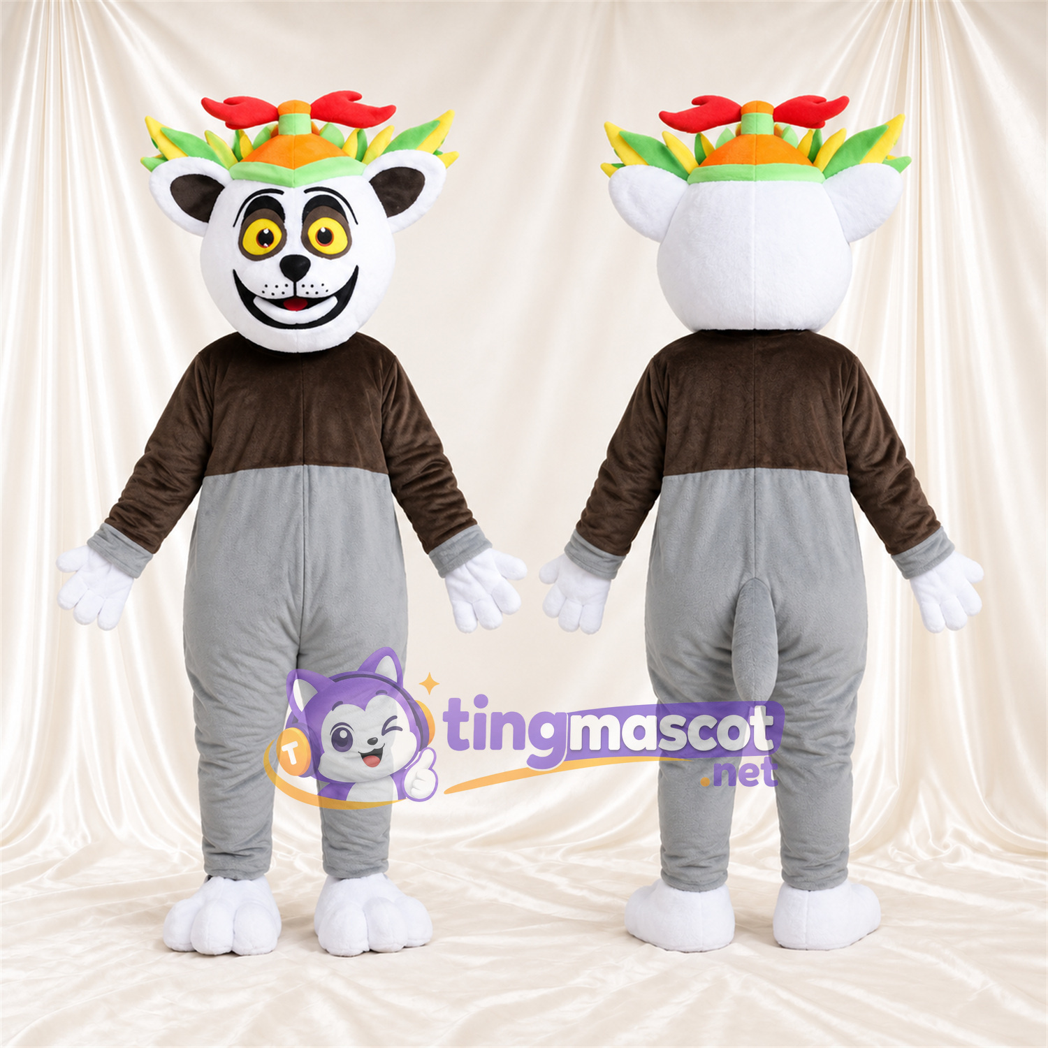 Maskottchenkostüm Lemur – braun / weiß – Krone Maskottchenkostüm Lemur – braun / weiß – Krone