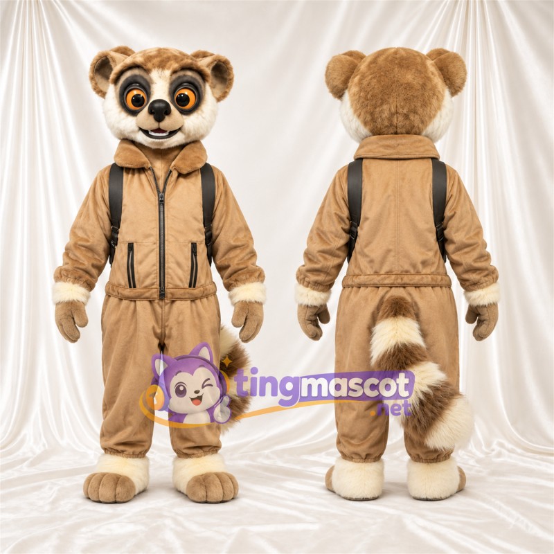 Costume de mascotte Lémurien – brun clair – Queue rayée (blanc); Combinaison (brun clair)