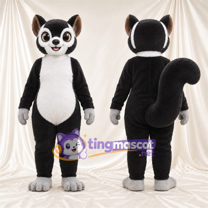 Black and White Lemur Mascot Costume - White Belly and Curled Tail
