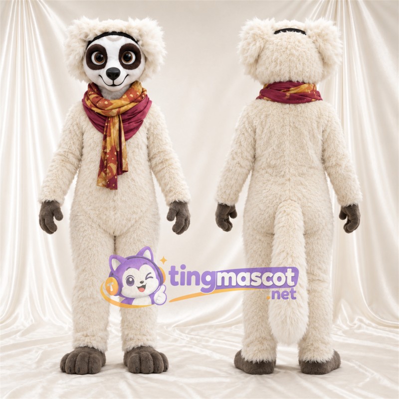Costume de mascotte Lémurien – blanc – Écharpe