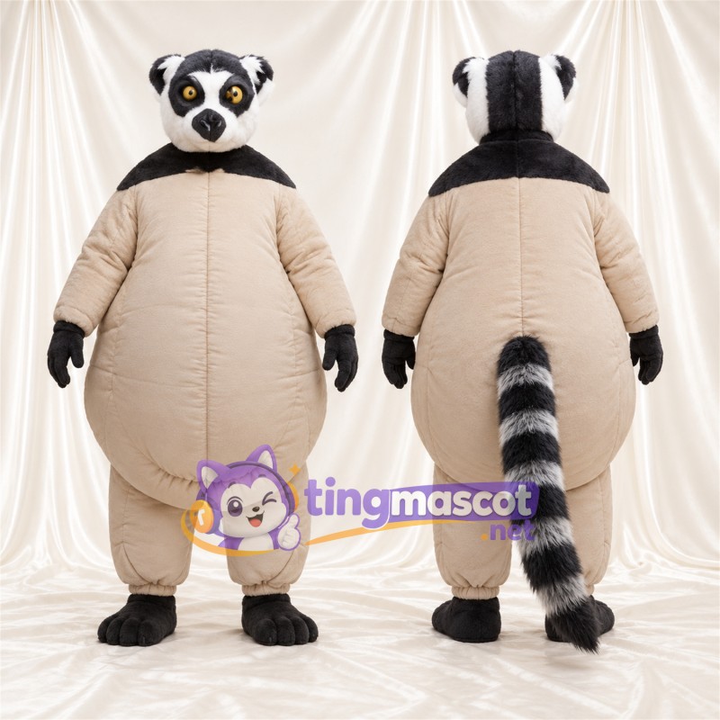 Black and White Lemur Mascot Costume - Beige Rounded Body