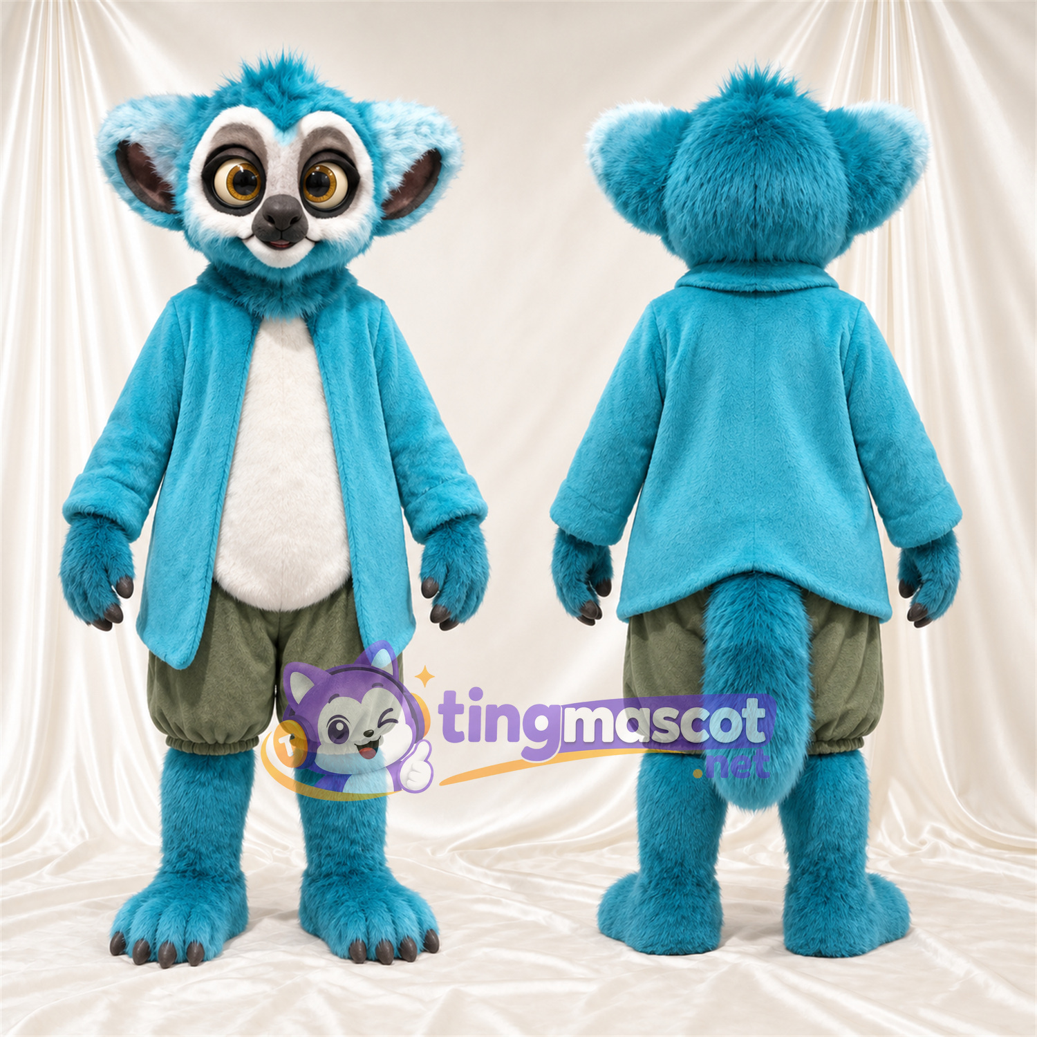 Maskottchenkostüm Lemur – blau – Shorts (grün) Maskottchenkostüm Lemur – blau – Shorts (grün)