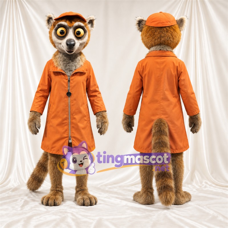 Maskottchenkostüm Lemur – braun – Mantel (orange); Kappe