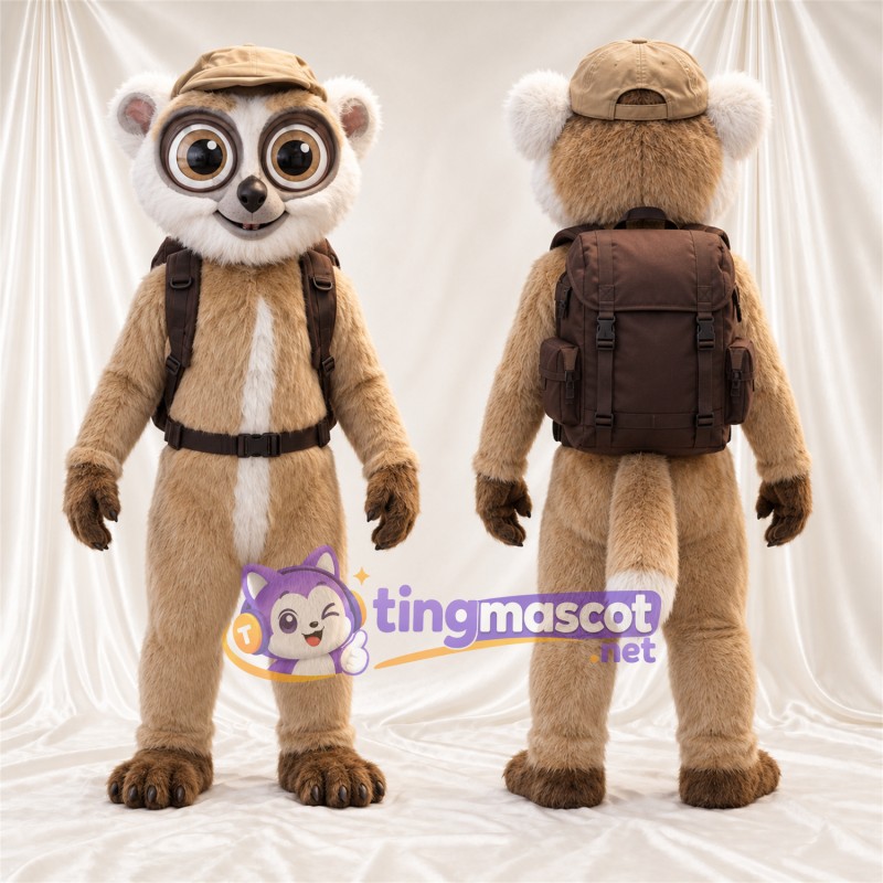 Costume de mascotte Lémurien – brun clair – Chapeau; Sac à dos