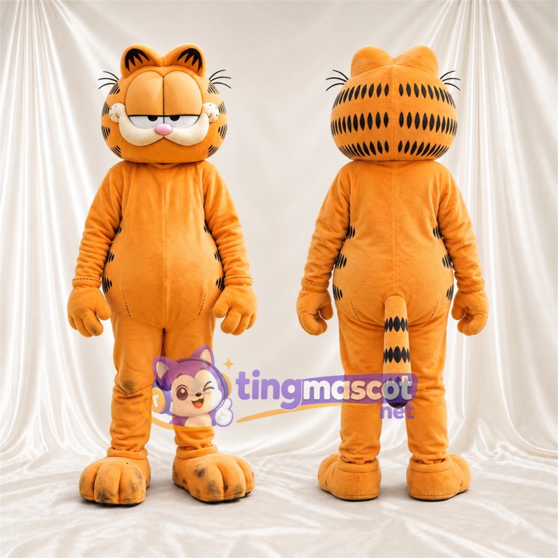 Costume de mascotte Chat – orange – Yeux étroits; Rayures (noir)