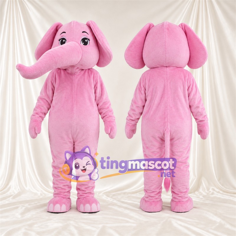 Pink Elephant Mascot Costume - Raised Trunk and White Toes