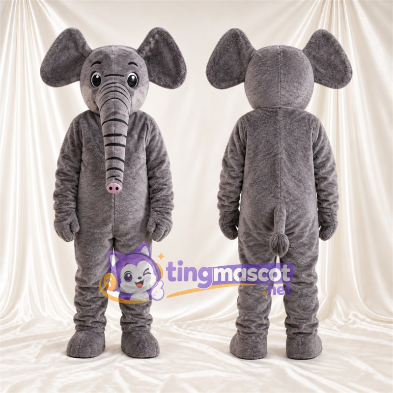 Gray Elephant Mascot Costume - Long Trunk and Pink Trunk Tip