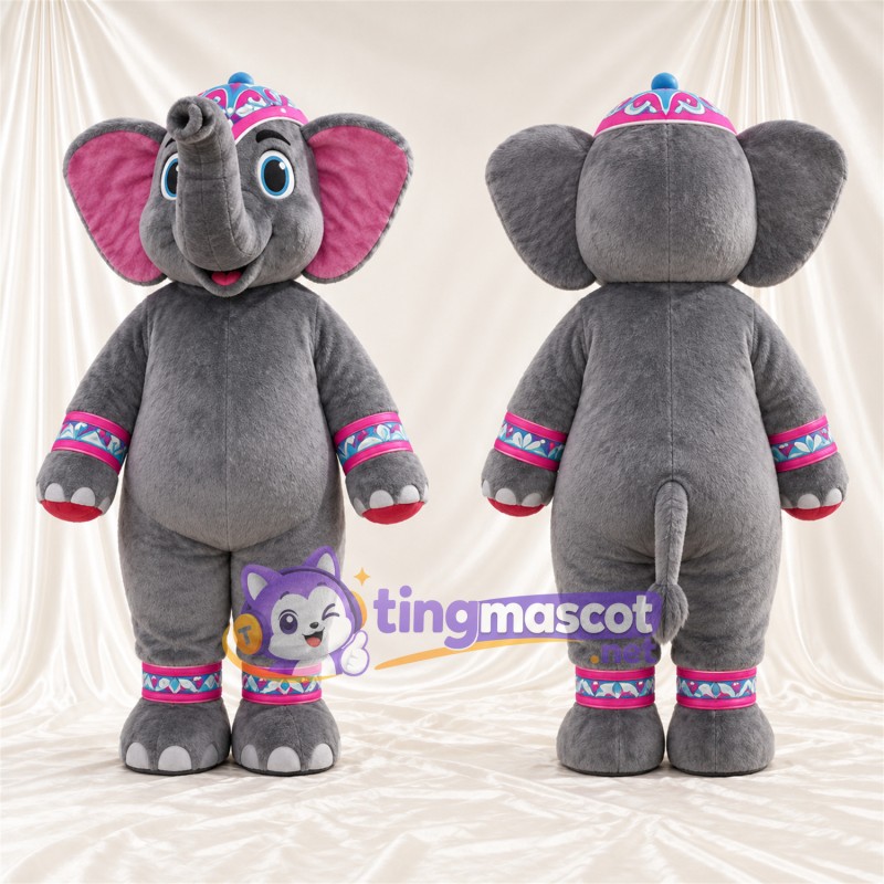 Costume de mascotte Éléphant – gris – Couronne (rose)