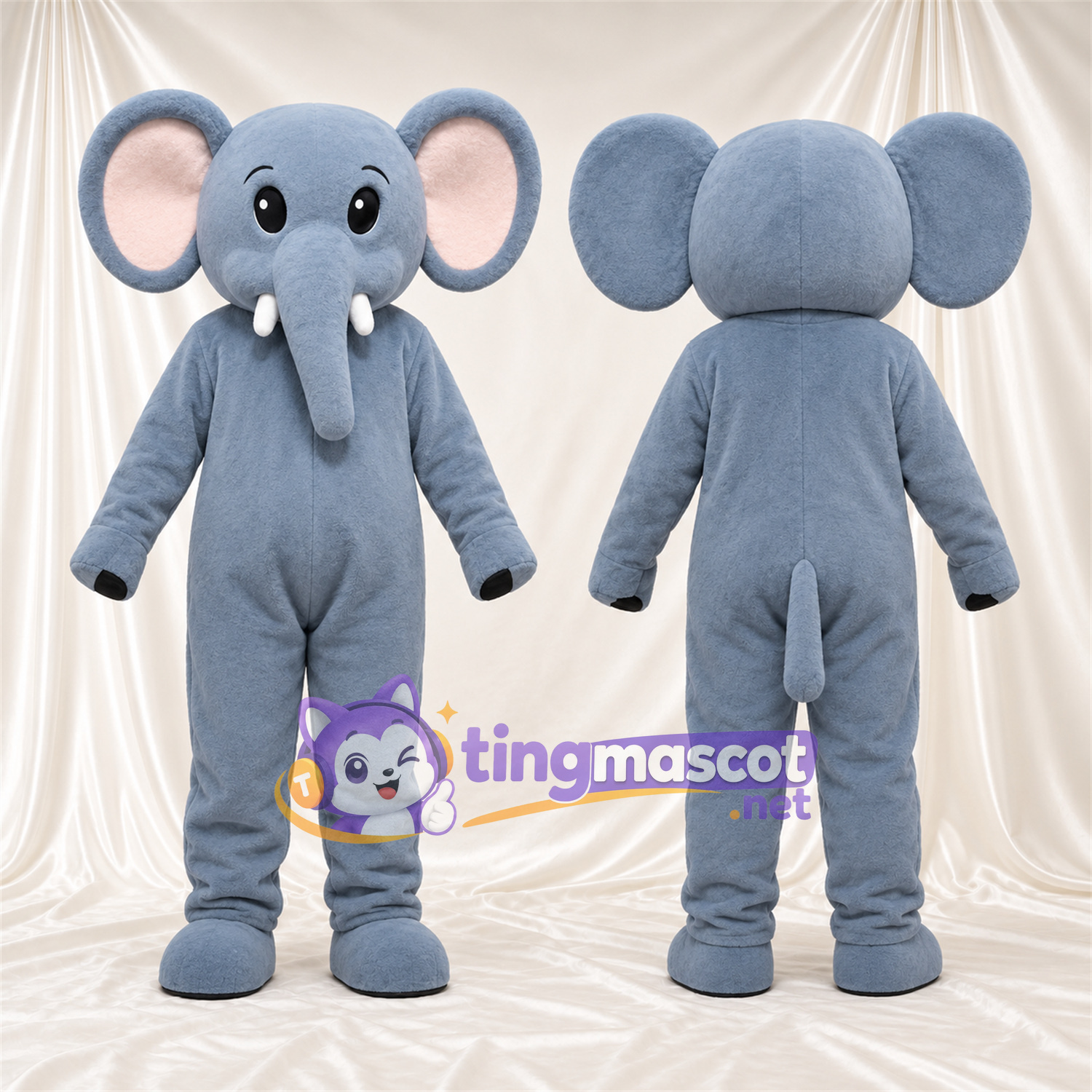 Maskottchenkostüm Elefant – blau – Ohreninnenseiten (rosa); Stoßzähne (weiß) Maskottchenkostüm Elefant – blau – Ohreninnenseiten (rosa); Stoßzähne (weiß)