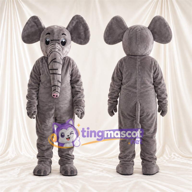Gray Elephant Mascot Costume - Long Trunk and Pink Trunk Tip