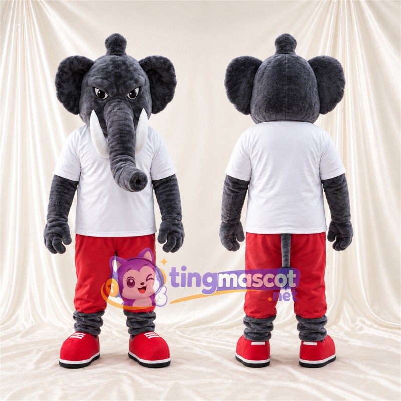 Costume de mascotte Éléphant – gris – Chemise (blanc); Pantalon (rouge)