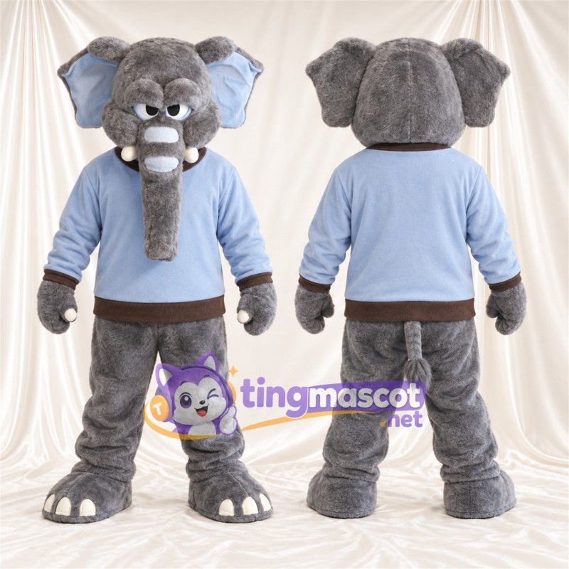 Maskottchenkostüm Elefant – grau – Pullover (blau)