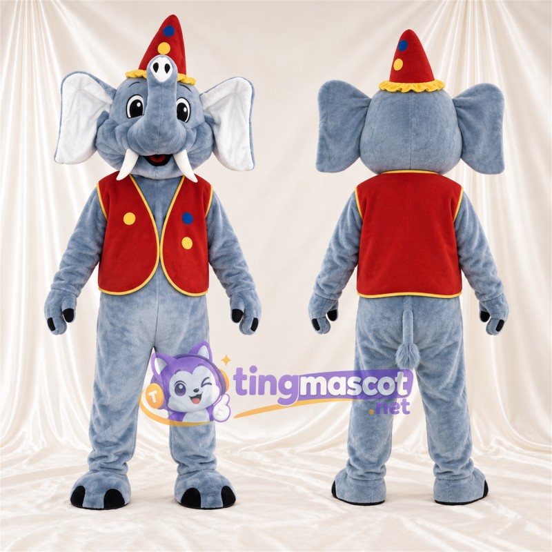 Costume de mascotte Éléphant – bleu – Chapeau (rouge); Gilet