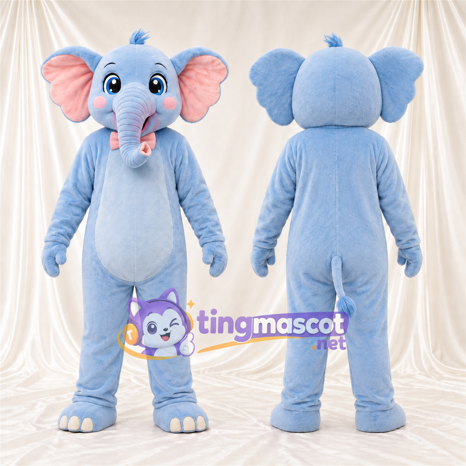 Blue Elephant Mascot Costume - Head Tuft and Red Bow Blue Elephant Mascot Costume - Head Tuft and Red Bow