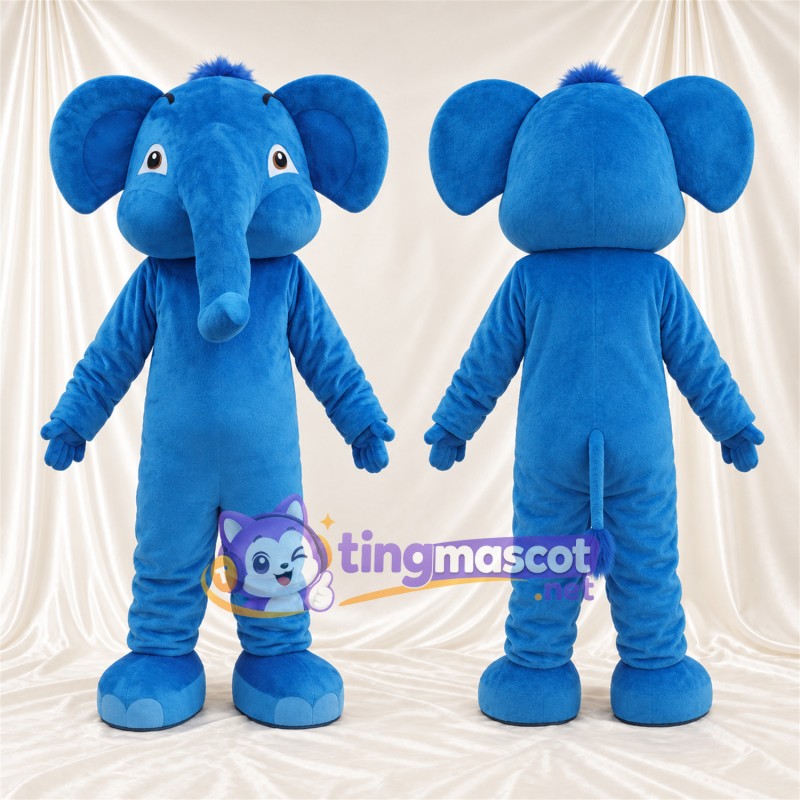 Blue Elephant Mascot Costume - Head Tuft and Long Trunk
