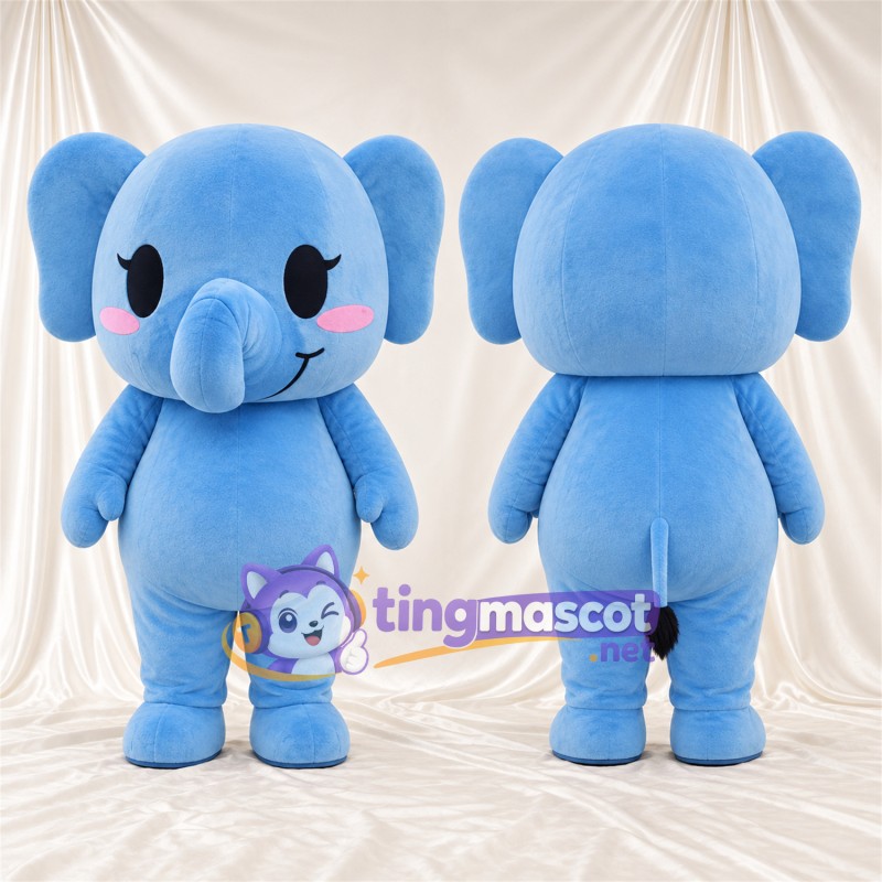 Costume de mascotte Éléphant – bleu – Cils; Joues (rose)