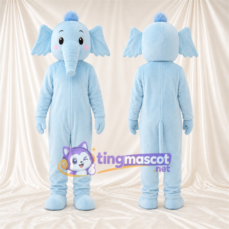Blue Elephant Mascot Costume - Floppy Ears and Head Tuft